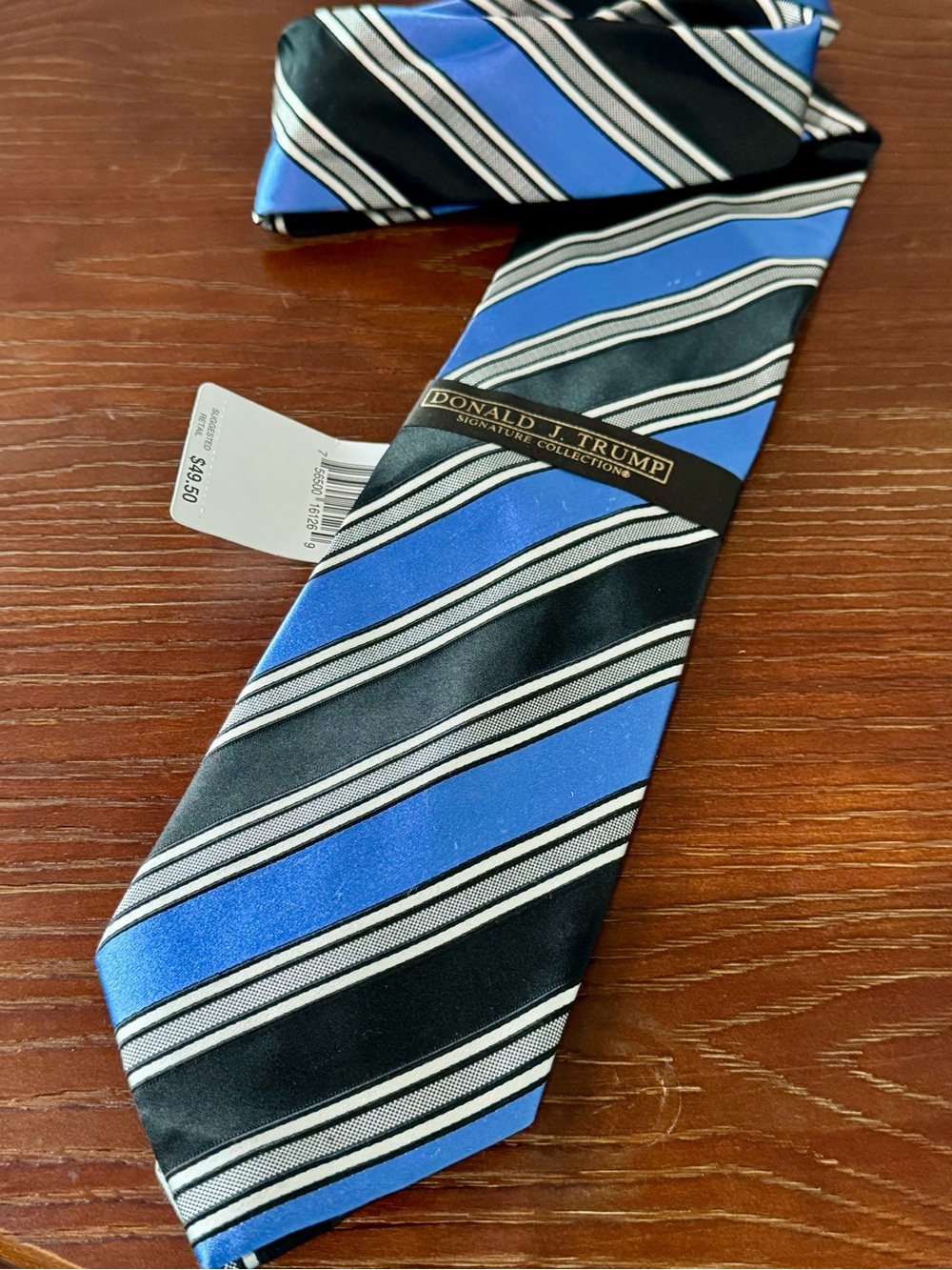 Donald J. Trump NWT Blue Black & Gray Striped Men's Neck Tie 100% Silk